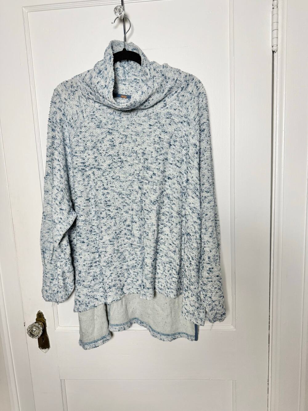 Free People BFF Cowl Neck Blue Knit Oversized Chunky Flowy Sweater Women's XS/S